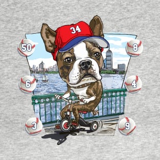 Boston Terrier Dog with Red Baseball Hat T-Shirt